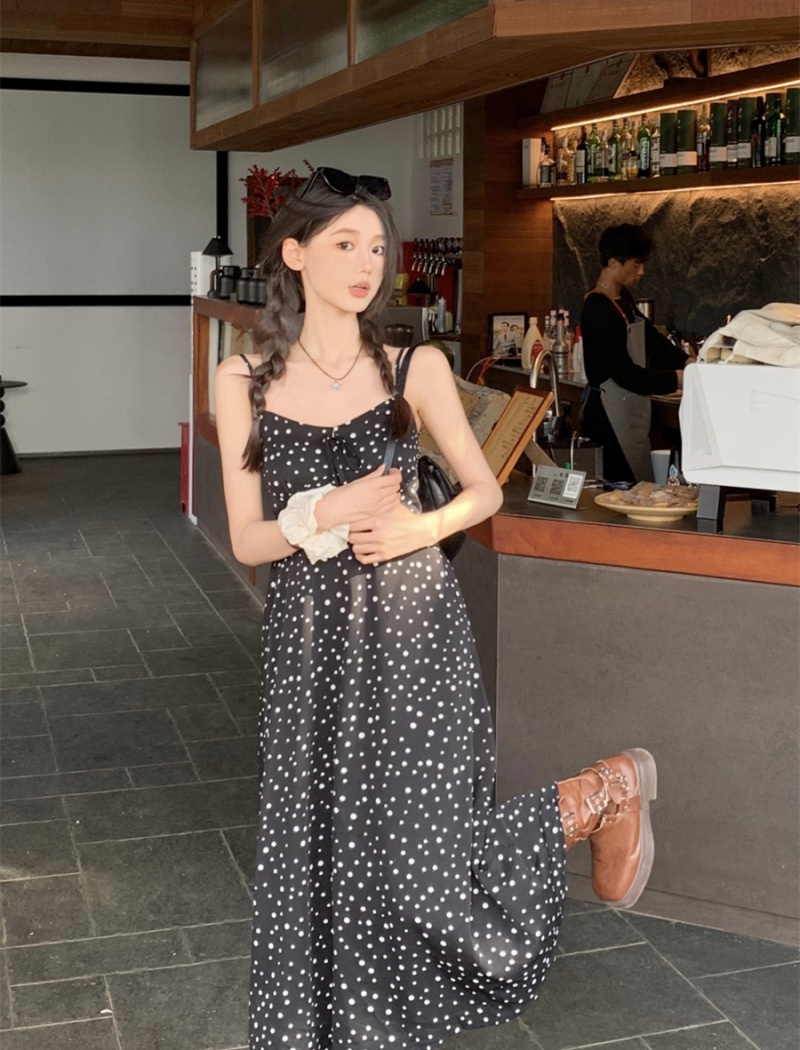 Sling black slim polka dot summer dress