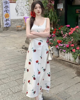 Fashion printing sexy cardigan painted sling dress