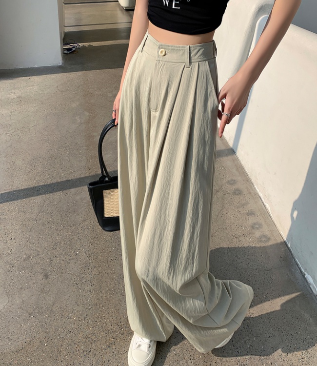 Drape ice silk suit pants lazy wide leg pants for women