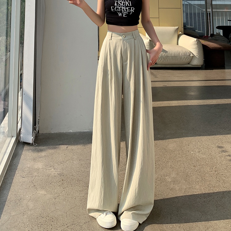 Drape ice silk suit pants lazy wide leg pants for women