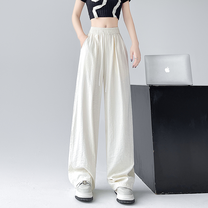 High waist Casual pants loose blue wide leg pants for women