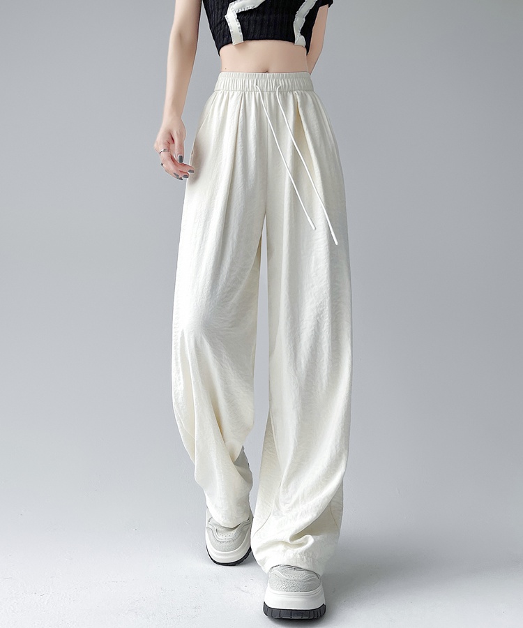 High waist Casual pants loose blue wide leg pants for women