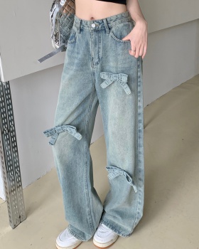 Bow slim jeans spring and summer wide leg long pants
