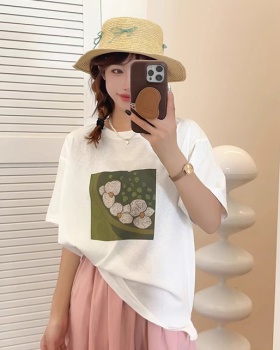 Pure cotton short sleeve Korean style T-shirt for women