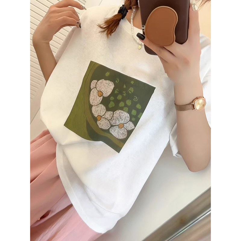 Pure cotton short sleeve Korean style T-shirt for women