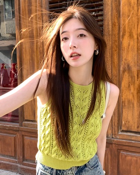 Bubble round neck small shirt knitted vest for women
