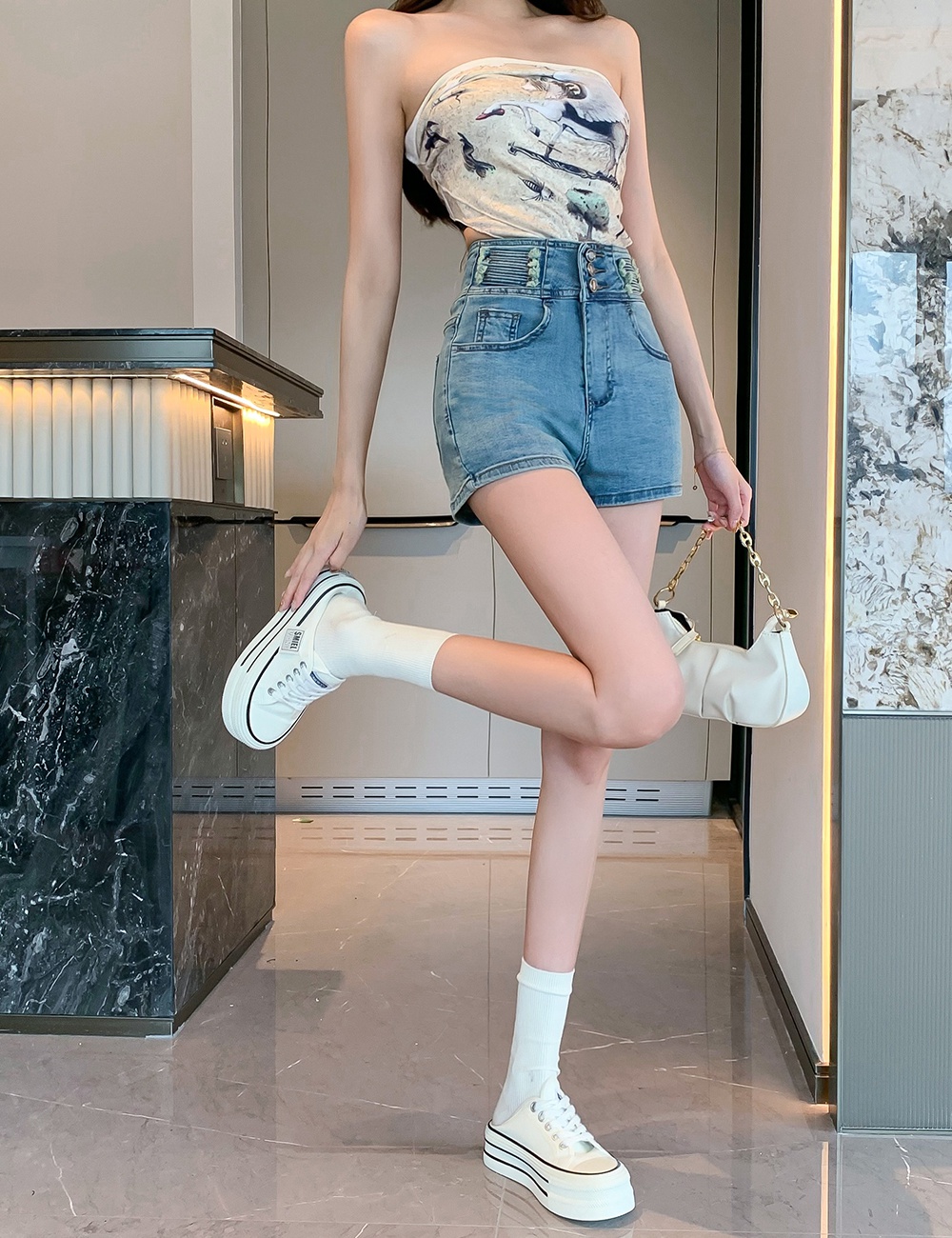 Korean style washed shorts summer slim short jeans for women