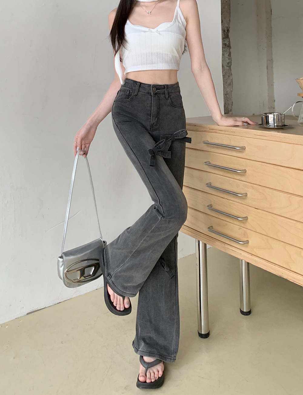 Mopping slim jeans ornament speaker long pants for women