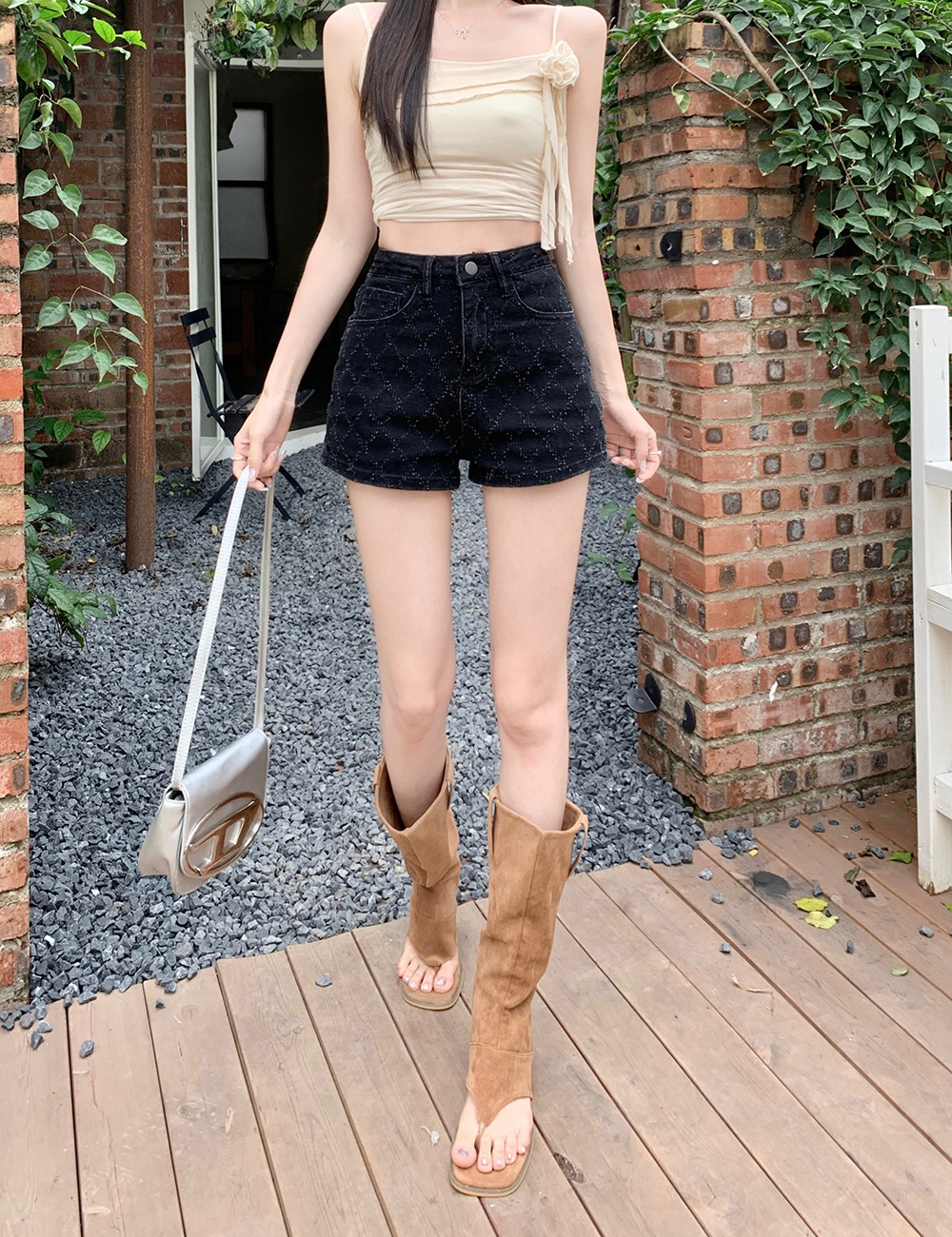 High waist summer shorts jacquard short jeans