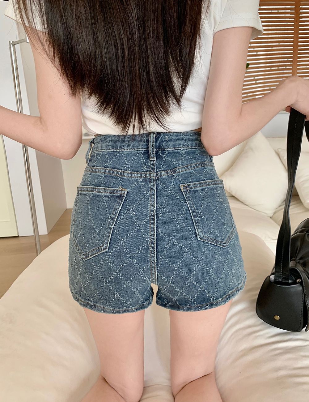 High waist summer shorts jacquard short jeans