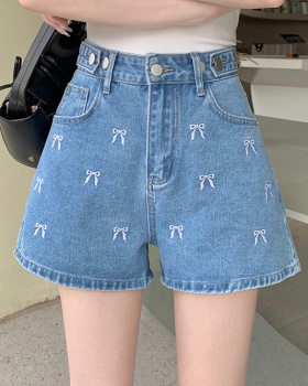 Summer wide leg pants embroidery short jeans