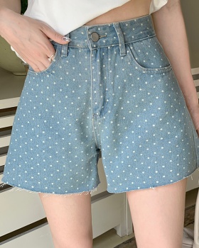 Korean style washed heart short jeans for women