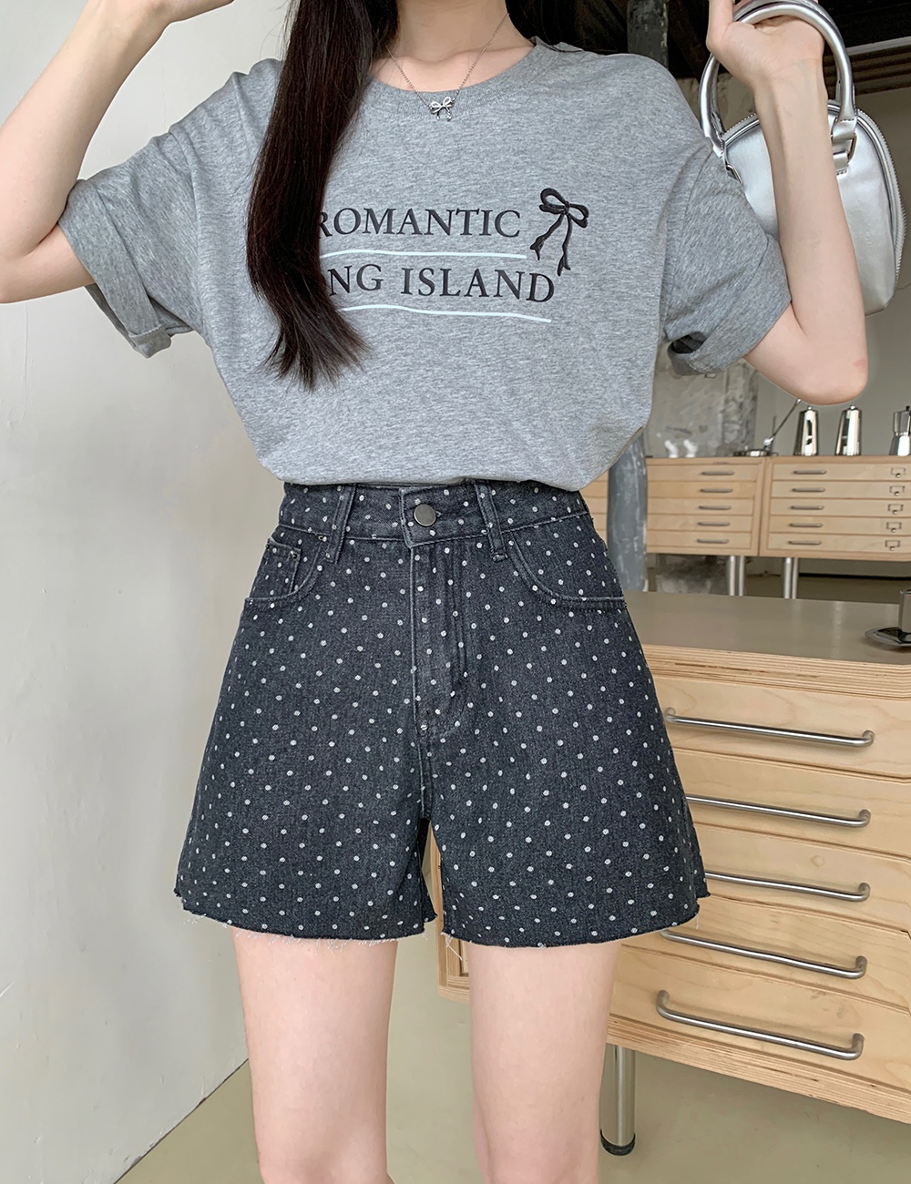 Korean style washed heart short jeans for women