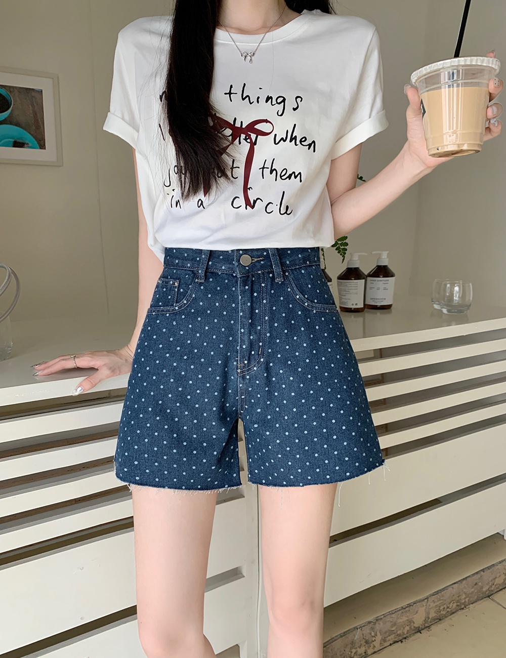 Korean style washed heart short jeans for women