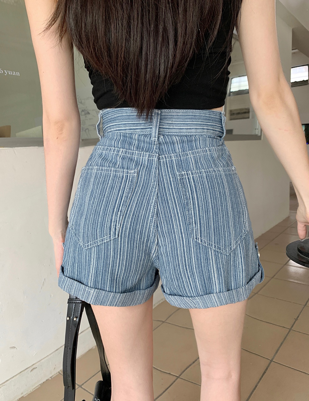 Thin high waist jeans summer stripe shorts for women