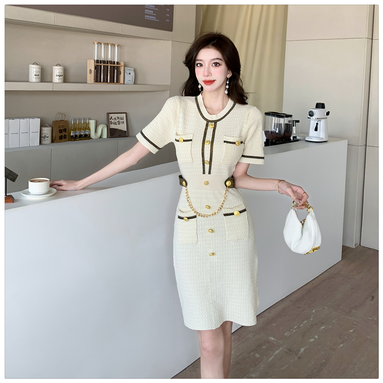 Niche short sleeve ladies knitted temperament dress