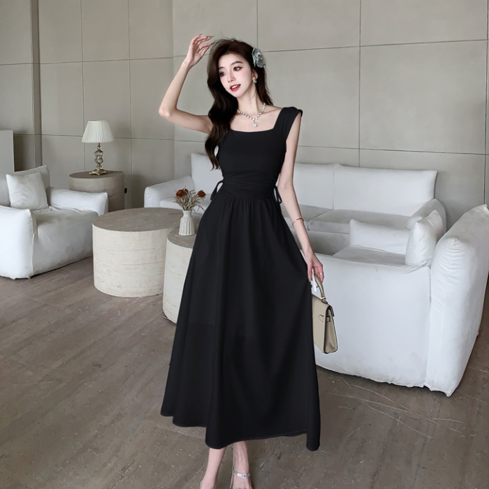 Splice temperament dress sleeveless square collar long dress