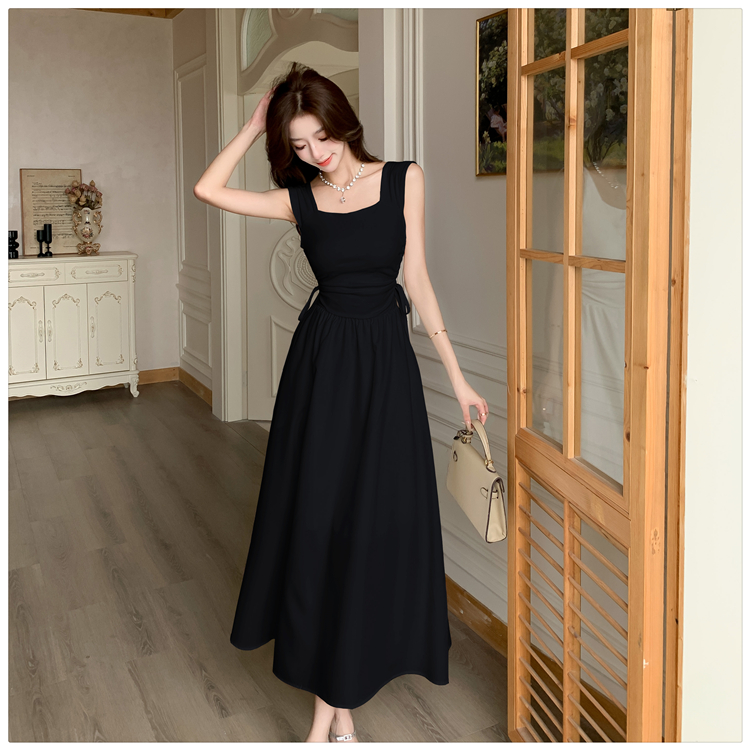 Splice temperament dress sleeveless square collar long dress