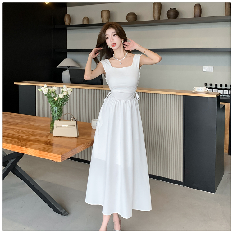 Splice temperament dress sleeveless square collar long dress