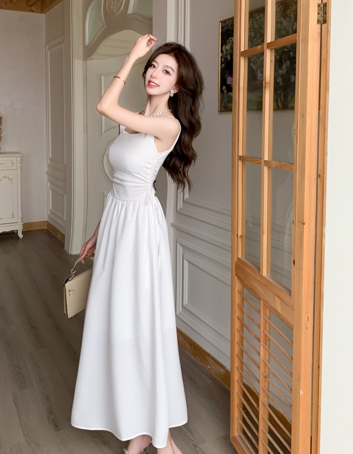 Splice temperament dress sleeveless square collar long dress