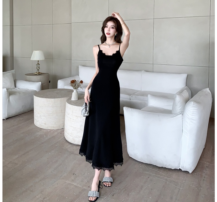 Package hip black long dress summer bottoming strap dress