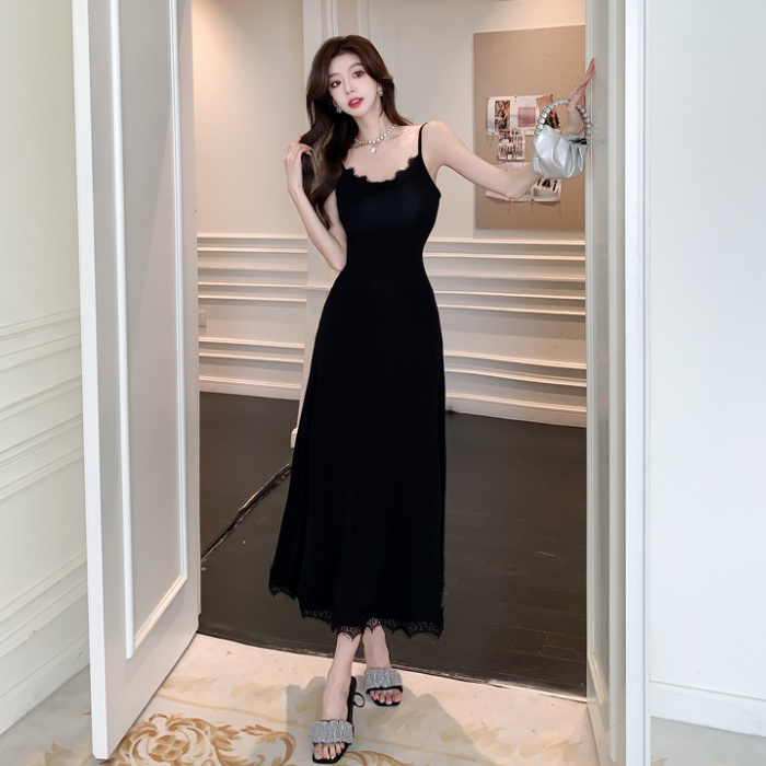 Package hip black long dress summer bottoming strap dress