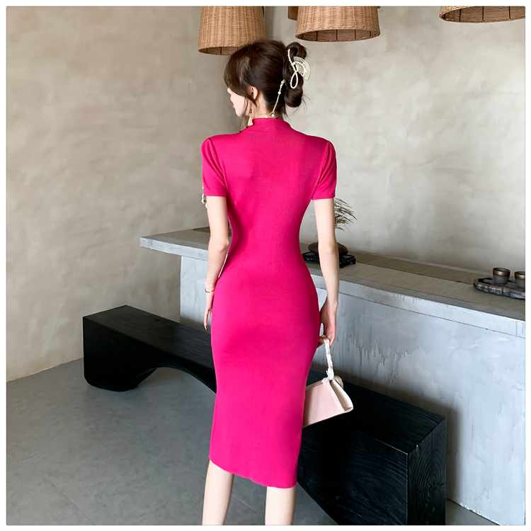 Knitted Chinese style dress retro elegant long dress