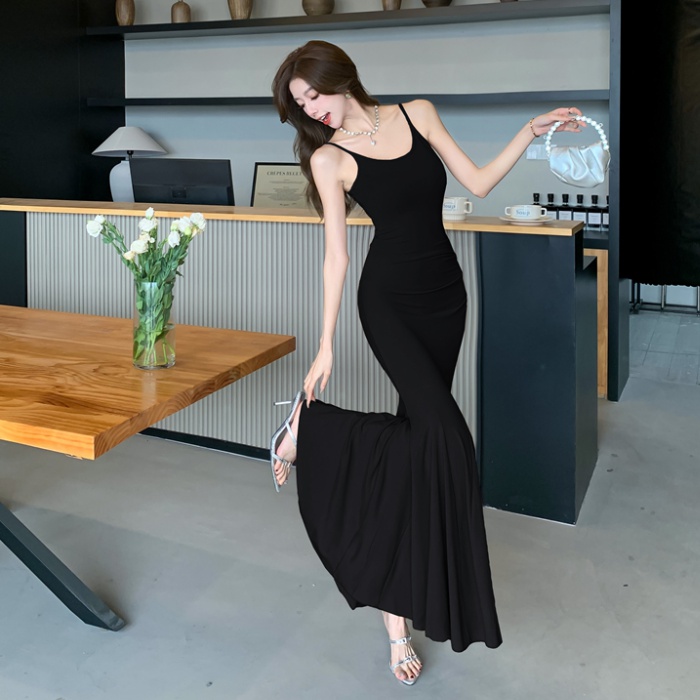 Fold package hip long dress summer sling dress