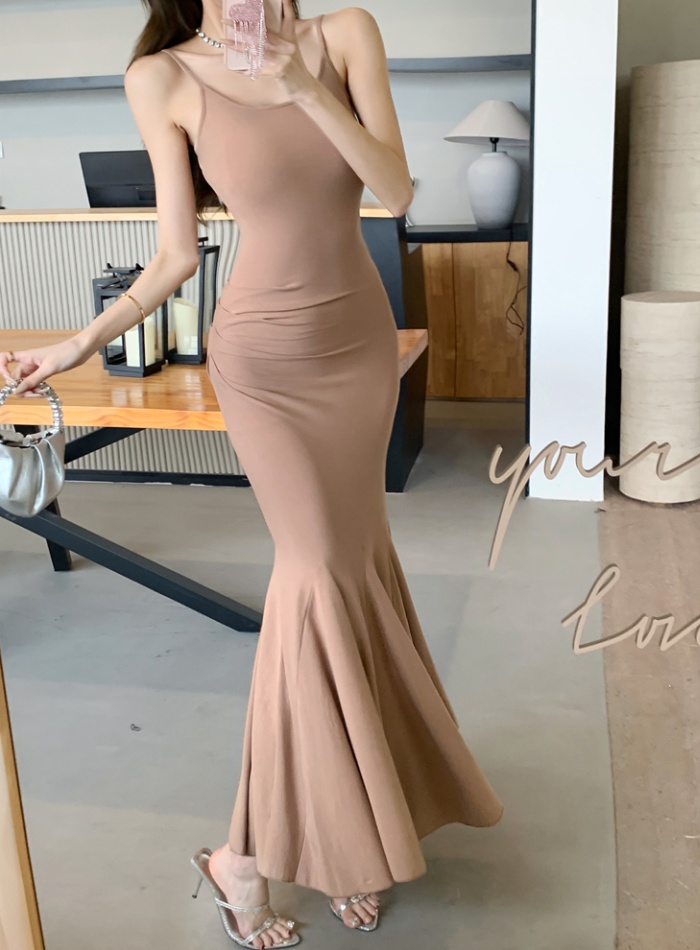 Fold package hip long dress summer sling dress