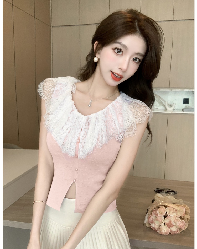 Mixed colors knitted enticement tops sleeveless lace vest