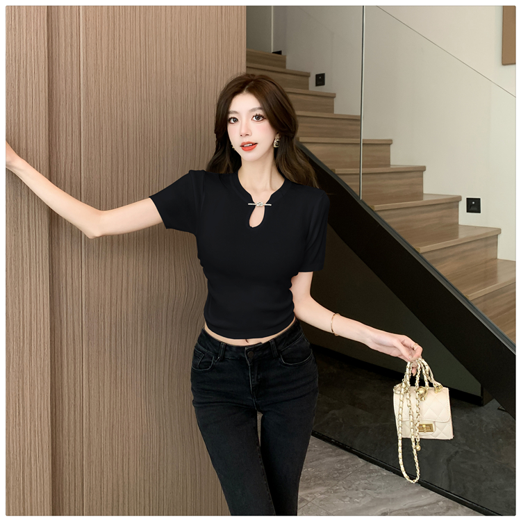 Knitted Chinese style tops short sleeve cheongsam for women