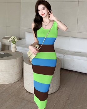 Mixed colors dress romantic long dress for women