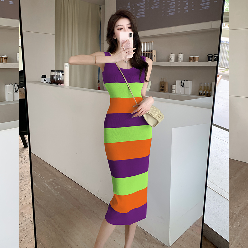 Mixed colors dress romantic long dress for women