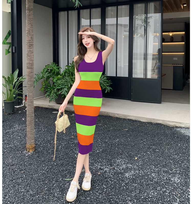 Mixed colors dress romantic long dress for women