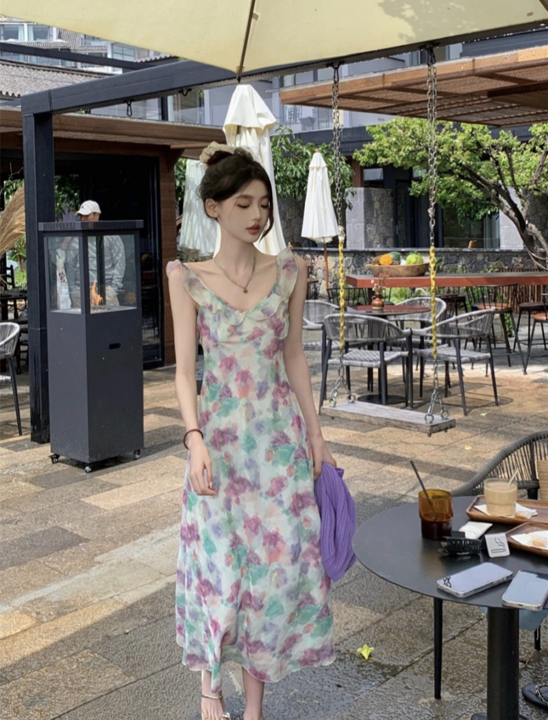 Summer fresh long dress slim green dress