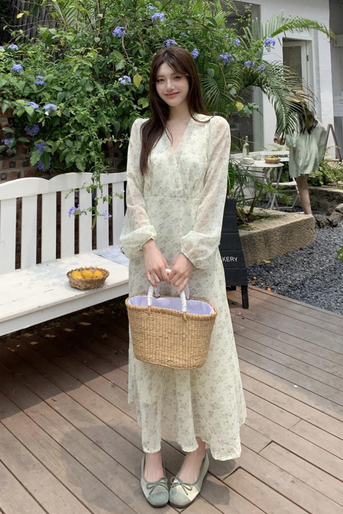 Summer fresh lady long dress Casual France style dress