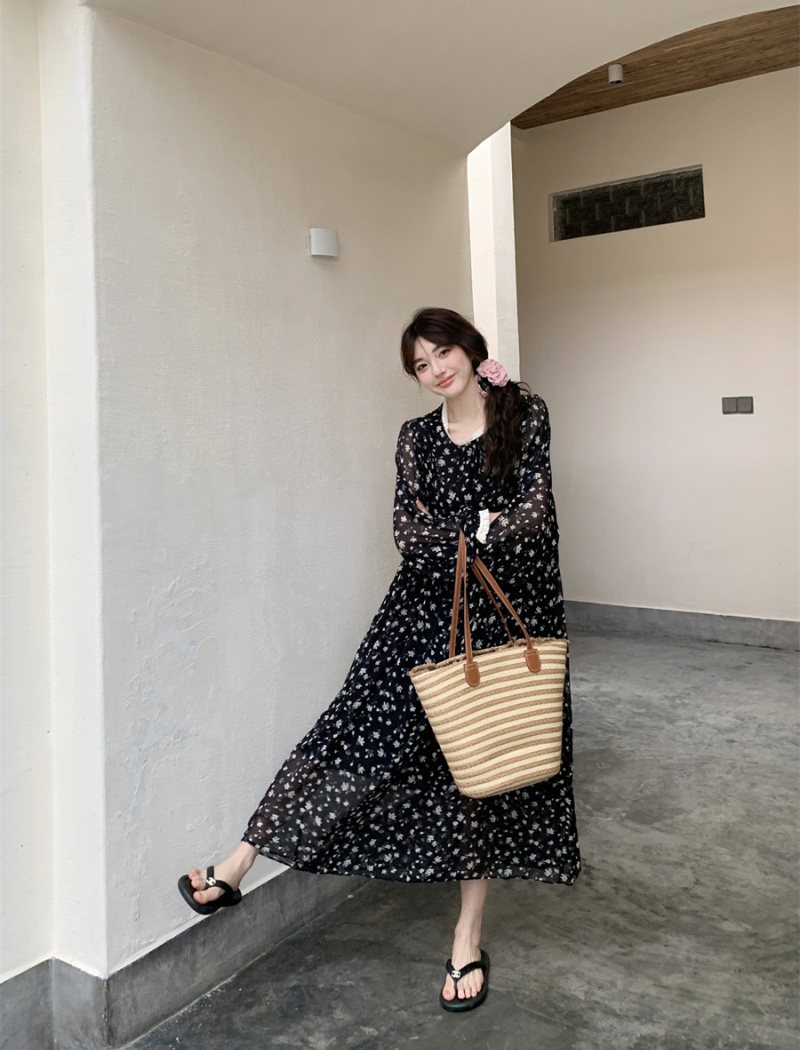 Floral Casual Korean style slim retro sunscreen dress