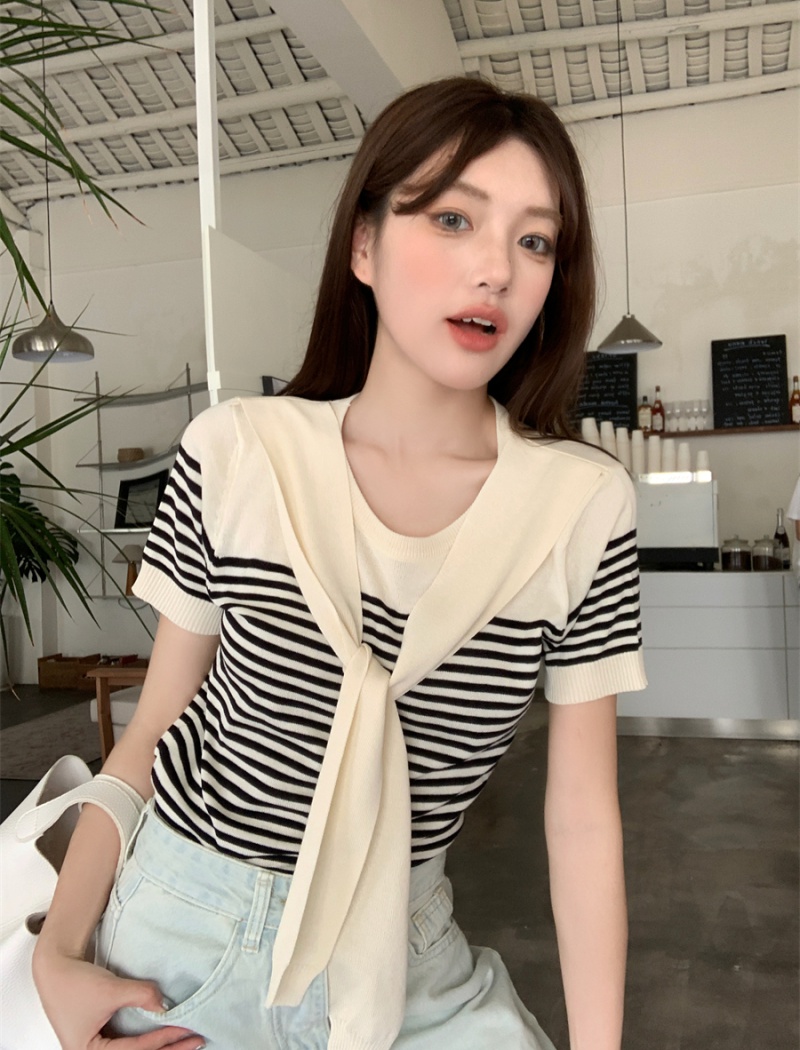 Knitted Casual bottoming shirt Korean style T-shirt