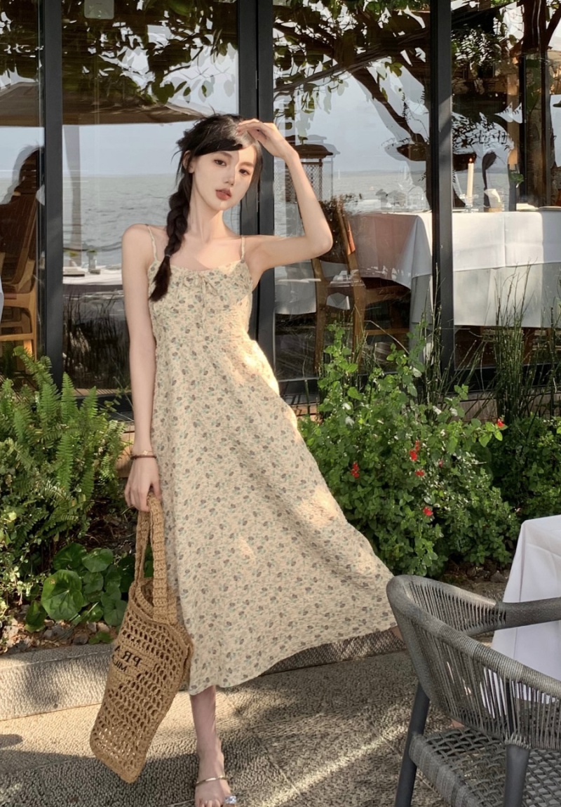 Sling slim floral fashionable France style temperament dress