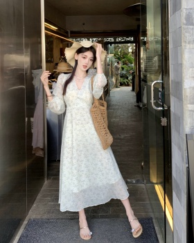 Casual fresh floral long dress France style thin summer dress