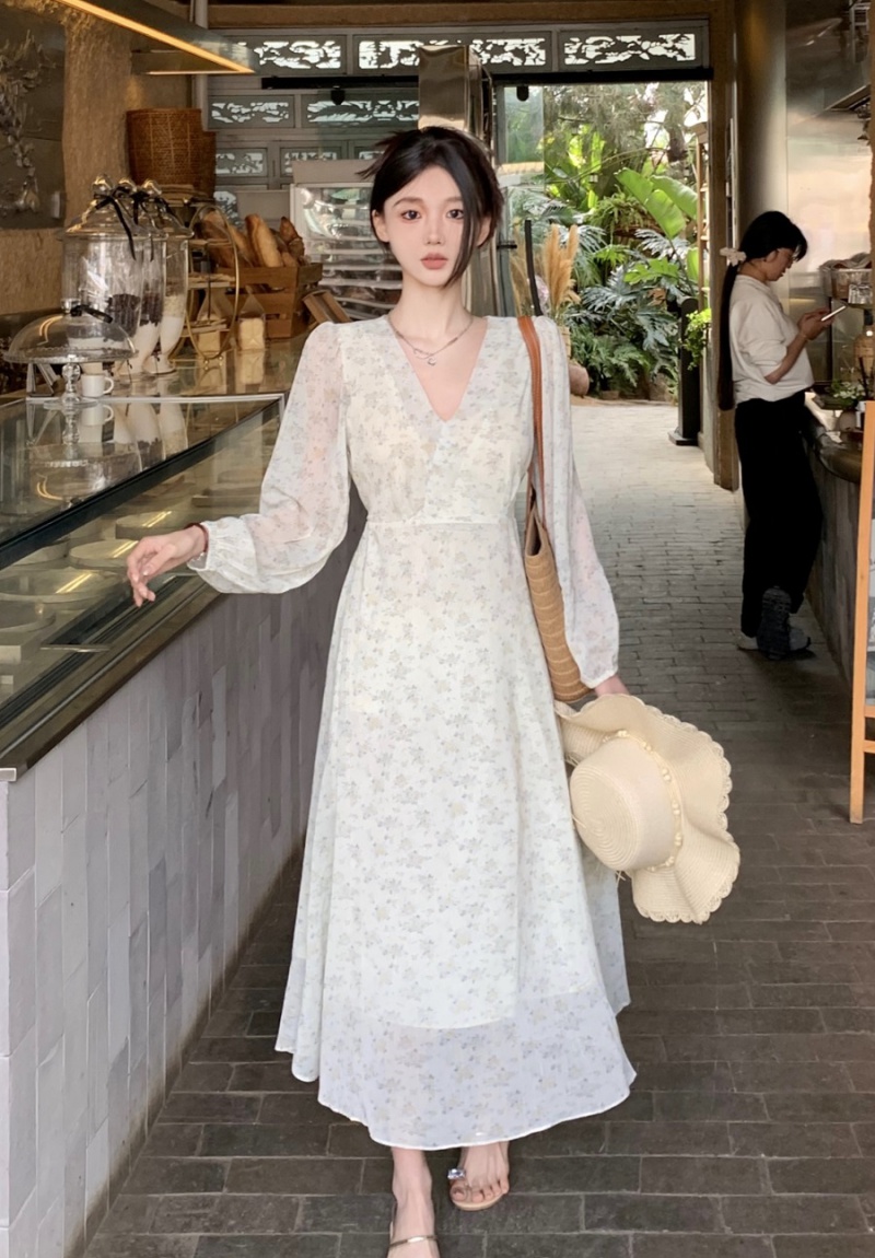 Casual fresh floral long dress France style thin summer dress