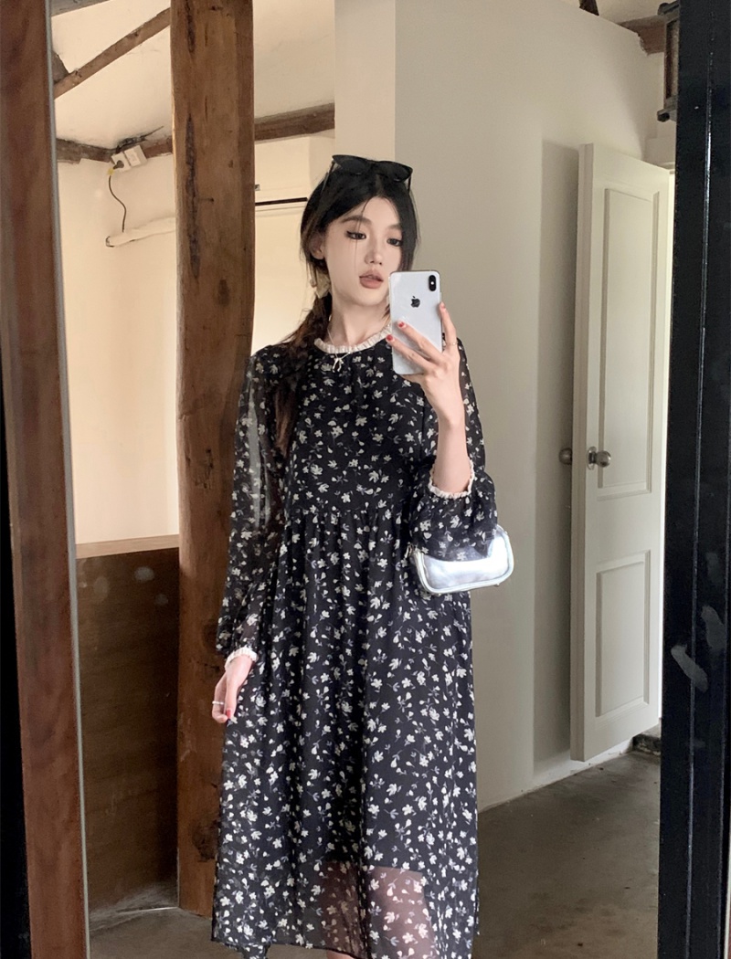 Korean style floral long fashion sunscreen slim dress