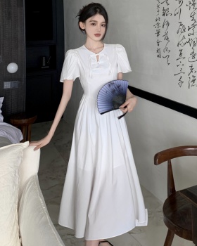 Chinese style tassels dress pinched waist long dress