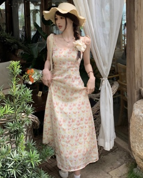Retro fashion sling floral sexy slim printing dress