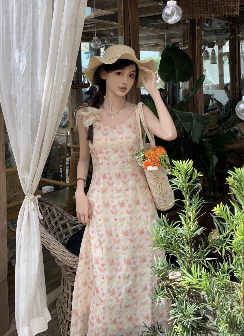 Retro fashion sling floral sexy slim printing dress