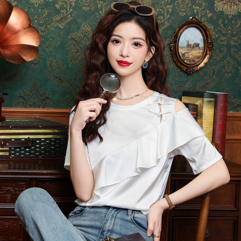 Summer short sleeve shirt niche strapless T-shirt