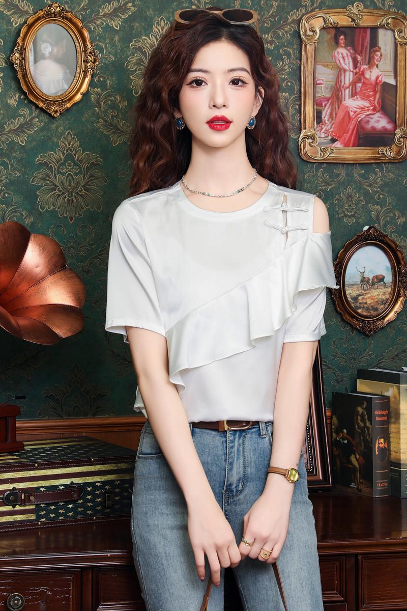 Summer short sleeve shirt niche strapless T-shirt