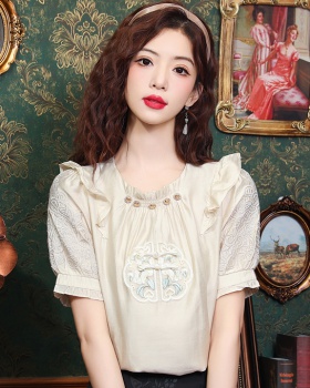 Unique embroidery shirt chiffon tops for women