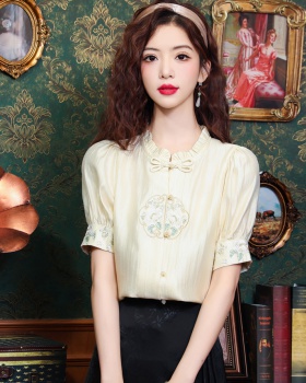 Chinese style embroidery tops short sleeve shirt for women
