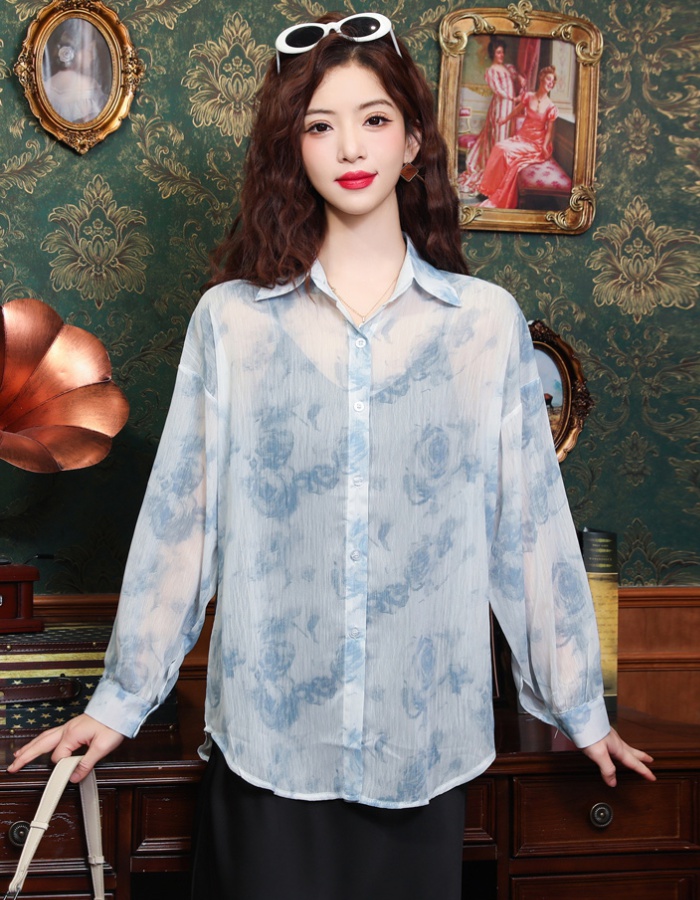 Summer niche thin tops ink chiffon sun shirt